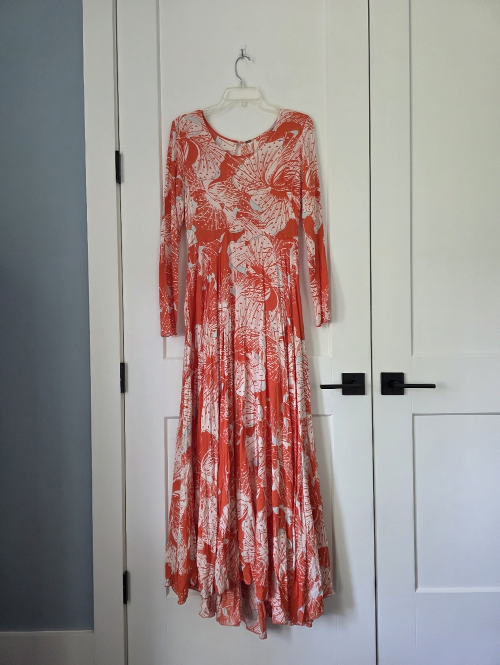 Free People First Kiss Floral Long Sleeve Maxi Dress In Orange White Medium